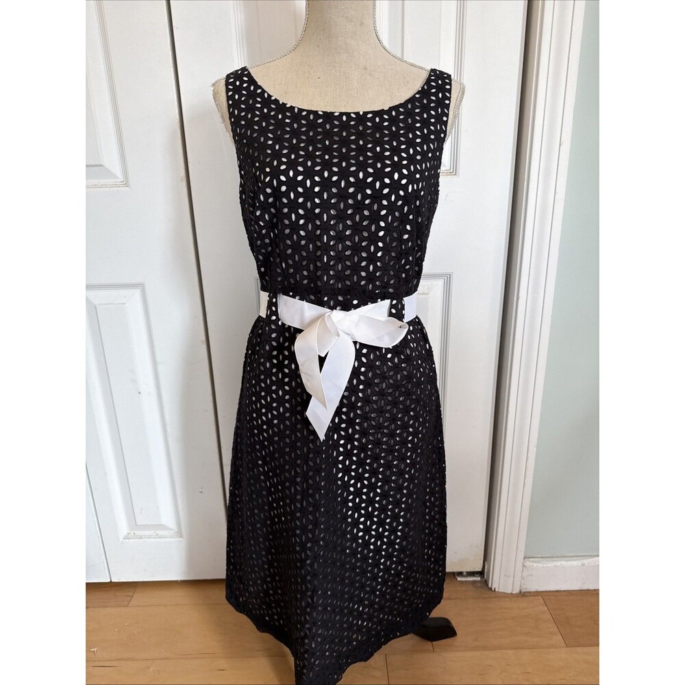SWEET EYELET Sheri Martin Black Eyelet Women’s Dress Shift Sleeveless Size 12